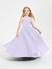 Long Junior Bridesmaid Dresses Illusion Lace Top Lilac