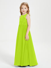 Long Junior Bridesmaid Dresses Illusion Lace Top Lime Green