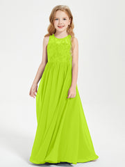 Long Junior Bridesmaid Dresses Illusion Lace Top Lime Green