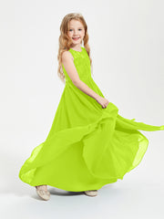 Long Junior Bridesmaid Dresses Illusion Lace Top Lime Green
