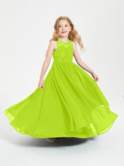 Long Junior Bridesmaid Dresses Illusion Lace Top Lime Green