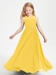 Long Junior Bridesmaid Dresses Illusion Lace Top Marigold