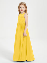 Long Junior Bridesmaid Dresses Illusion Lace Top Marigold