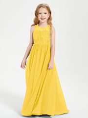 Long Junior Bridesmaid Dresses Illusion Lace Top Marigold