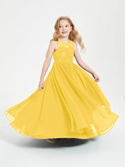 Long Junior Bridesmaid Dresses Illusion Lace Top Marigold