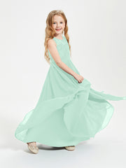 Long Junior Bridesmaid Dresses Illusion Lace Top Mint Green