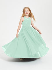 Long Junior Bridesmaid Dresses Illusion Lace Top Mint Green