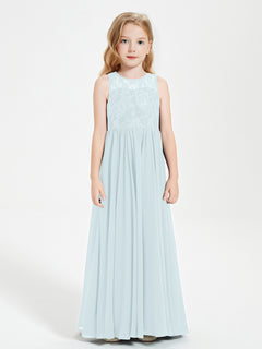 Long Junior Bridesmaid Dresses Illusion Lace Top Mist