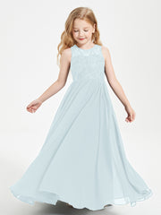 Long Junior Bridesmaid Dresses Illusion Lace Top Mist