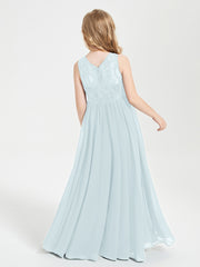 Long Junior Bridesmaid Dresses Illusion Lace Top Mist