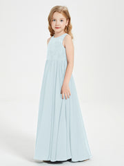Long Junior Bridesmaid Dresses Illusion Lace Top Mist