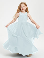 Long Junior Bridesmaid Dresses Illusion Lace Top Mist
