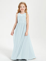Long Junior Bridesmaid Dresses Illusion Lace Top Mist