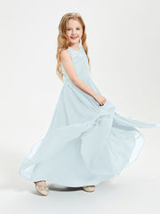 Long Junior Bridesmaid Dresses Illusion Lace Top Mist
