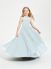 Long Junior Bridesmaid Dresses Illusion Lace Top Mist