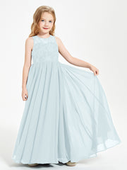 Long Junior Bridesmaid Dresses Illusion Lace Top Mist