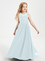 Long Junior Bridesmaid Dresses Illusion Lace Top Mist