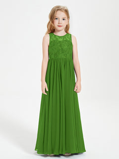 Long Junior Bridesmaid Dresses Illusion Lace Top Moss