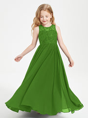 Long Junior Bridesmaid Dresses Illusion Lace Top Moss