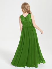 Long Junior Bridesmaid Dresses Illusion Lace Top Moss