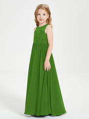 Long Junior Bridesmaid Dresses Illusion Lace Top Moss