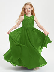 Long Junior Bridesmaid Dresses Illusion Lace Top Moss