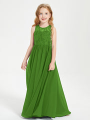 Long Junior Bridesmaid Dresses Illusion Lace Top Moss