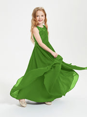 Long Junior Bridesmaid Dresses Illusion Lace Top Moss