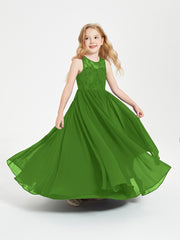 Long Junior Bridesmaid Dresses Illusion Lace Top Moss