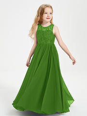 Long Junior Bridesmaid Dresses Illusion Lace Top Moss