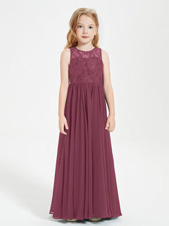 Long Junior Bridesmaid Dresses Illusion Lace Top Mulberry