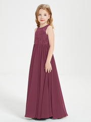 Long Junior Bridesmaid Dresses Illusion Lace Top Mulberry