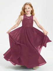 Long Junior Bridesmaid Dresses Illusion Lace Top Mulberry