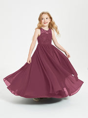 Long Junior Bridesmaid Dresses Illusion Lace Top Mulberry