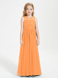 Long Junior Bridesmaid Dresses Illusion Lace Top Orange