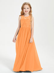 Long Junior Bridesmaid Dresses Illusion Lace Top Orange