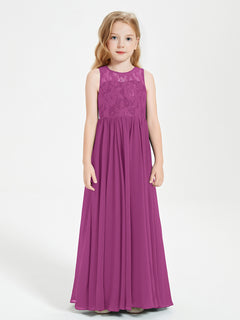 Long Junior Bridesmaid Dresses Illusion Lace Top Orchid