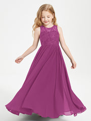 Long Junior Bridesmaid Dresses Illusion Lace Top Orchid
