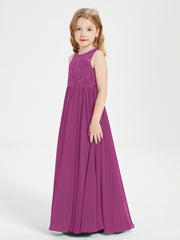 Long Junior Bridesmaid Dresses Illusion Lace Top Orchid