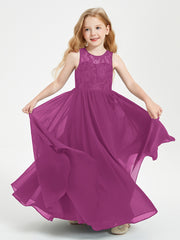 Long Junior Bridesmaid Dresses Illusion Lace Top Orchid