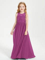 Long Junior Bridesmaid Dresses Illusion Lace Top Orchid