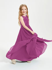 Long Junior Bridesmaid Dresses Illusion Lace Top Orchid