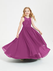 Long Junior Bridesmaid Dresses Illusion Lace Top Orchid