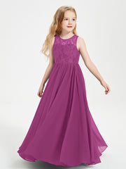 Long Junior Bridesmaid Dresses Illusion Lace Top Orchid