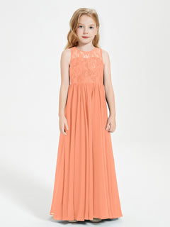 Long Junior Bridesmaid Dresses Illusion Lace Top Papaya