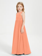Long Junior Bridesmaid Dresses Illusion Lace Top Papaya