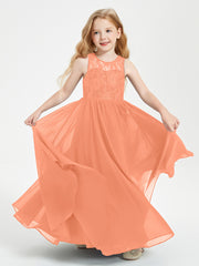 Long Junior Bridesmaid Dresses Illusion Lace Top Papaya