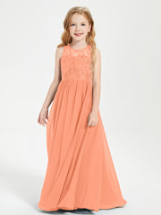 Long Junior Bridesmaid Dresses Illusion Lace Top Papaya