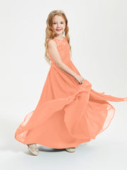 Long Junior Bridesmaid Dresses Illusion Lace Top Papaya