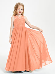 Long Junior Bridesmaid Dresses Illusion Lace Top Papaya
